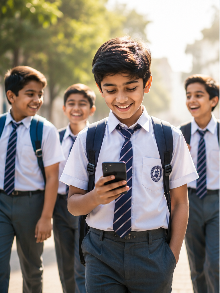 What parents see on the surface: a child walking to school, smiling with friends